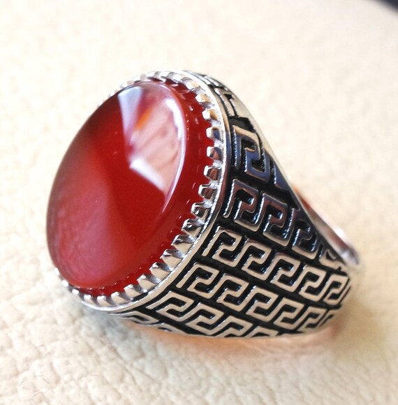Aqeeq Marrón para Hombre rara de plata esterlina 925 Anillo Anillo de Cornalina hecha a mano de ágata
