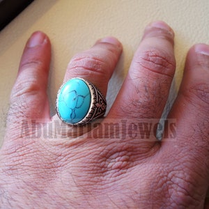 blue turquoise cabochon stone sterling silver 925 men ring vintage ottoman style jewelry oval imitation stone all sizes fast shipping image 4