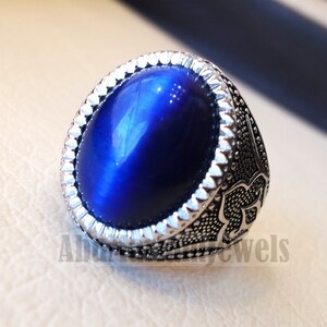Stunning Tiger Eye Blue Stone Men Ring Sterling Silver 925 - Etsy
