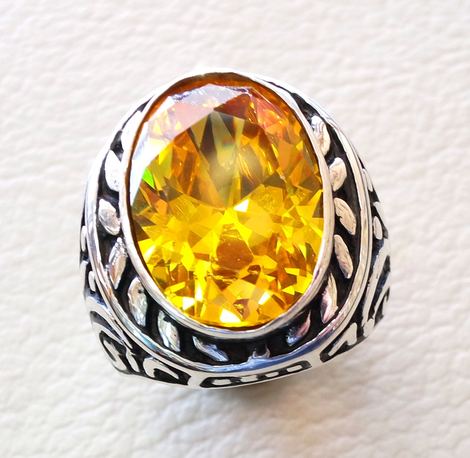 Fancy Vivid Yellow Cubic Zircon Stone Oval Gem Sterling
