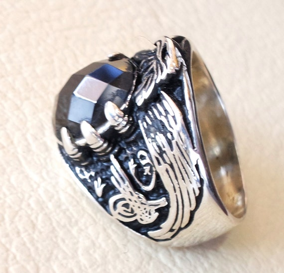 Homme arabe Pierre ovale onyx noir bague argent massif 925 aigle arabe ottoman symboles turque bijoux style que toutes les tailles envoi rapide Etsy France