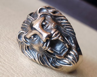 huge lion ring very heavy sterling silver 925 man biker ring all sizes handmade animal head jewelry fast shipping detailed craftsmanship