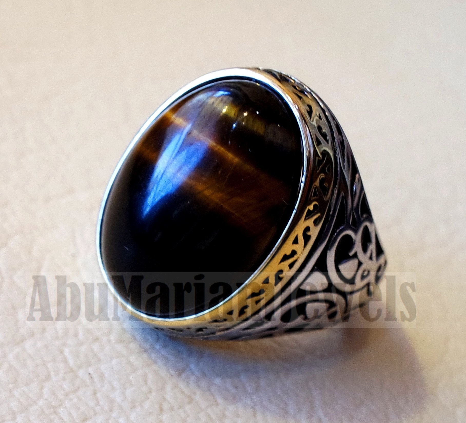 【関税込み】Vasiliki シルバー Tiger's Eye リング Vintage Sterling Silver Tigers Eye Ring, Unique Oval Bezel