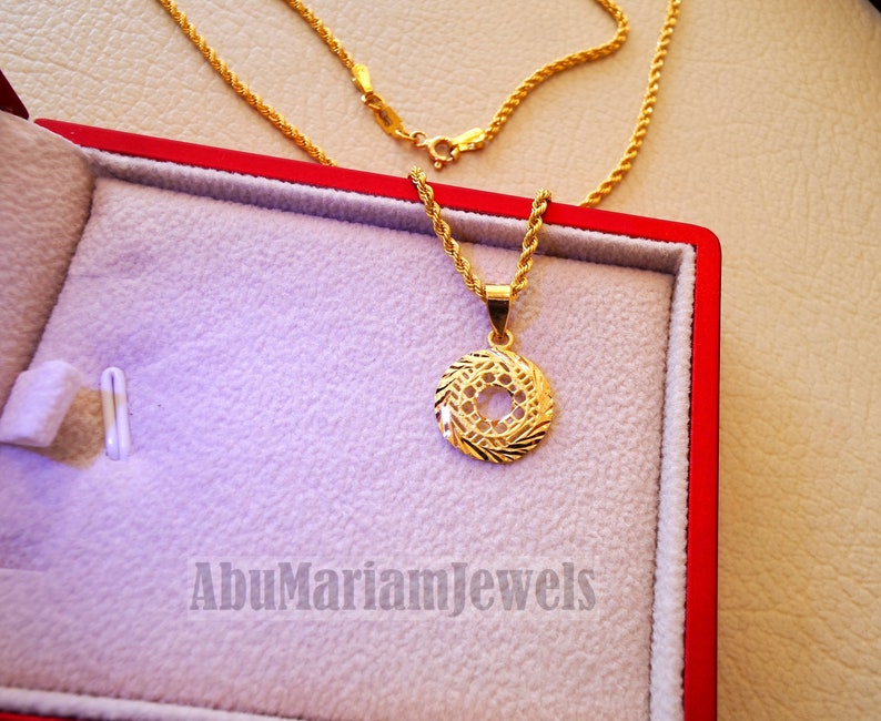 21K Gold Round Pendant With Rope Chain Gold Jewelry 16 and 20 - Etsy