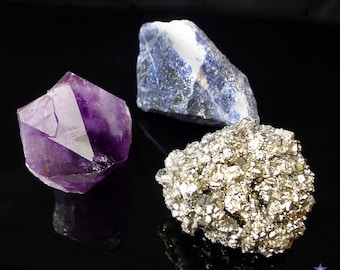 Amethyst Point, Pyrite, Sodalite Crystal Set