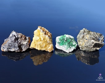 SET OF 4 TASMANIAN Crystals - Galena - Zaratite - Calcite - Pyrite - Australian Crystal - Natural Stone - Tasmania - Set of Crystals