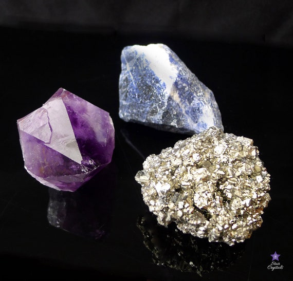 Amethyst Point, Pyrite, Sodalite Crystal Set