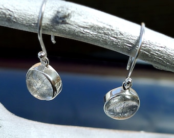 BLACK RUTILE QUARTZ Earrings - in Sterling Silver