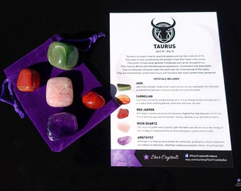Taurus Zodiac Crystal Set: jade, carneool, jaspis, kwarts, amethist