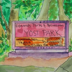 Yost Park, Edmonds, Wa, Signed Print, 5X7, w/ 8X10 Mat