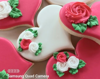 Heart Shaped Cookies with Rosettes - Heart Cookies, Valentine's Day Cookies, Decorated Cookies, Wedding Cookies, Valentine's Day Gift, Gift