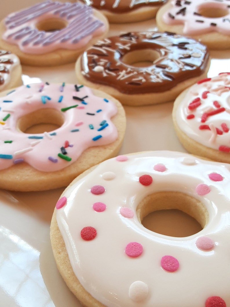 Donut Cookies Donut Shaped Royal Icing Decorated Sugar Etsy