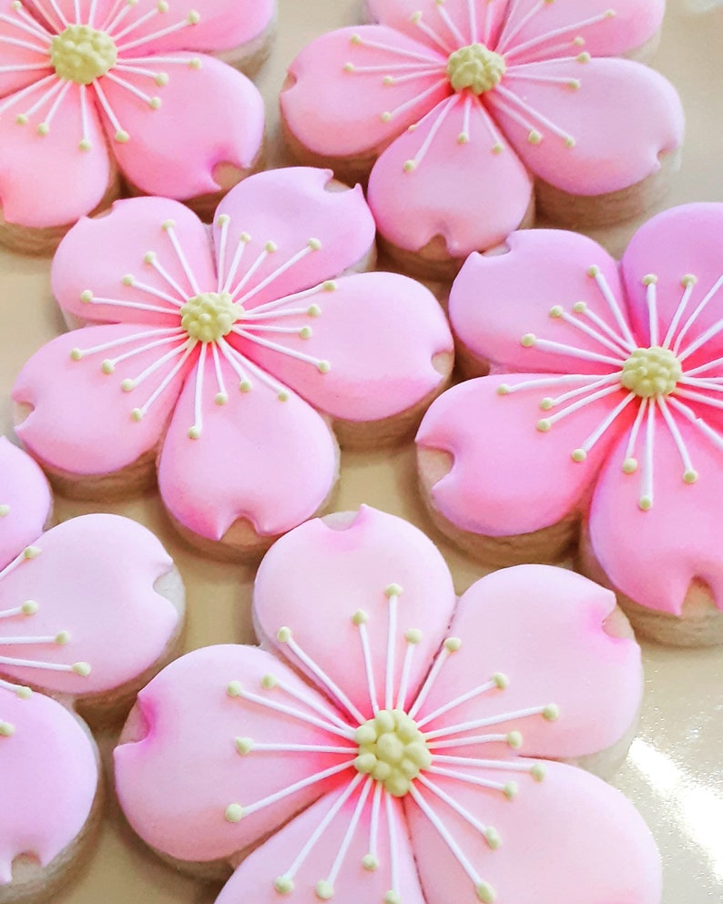 Pink Flower Cookies Cherry Blossom Cookies, Flower Cookies, Mother's Day Cookies, Cookie Gift, Easter Cookies, Bridal Shower Cookies image 1