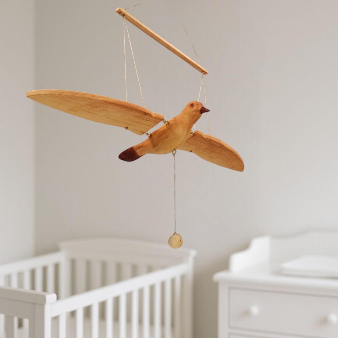 Wooden Thrush Bird Mobile 60 Cm Wingspan Alder Wood Hanging Bird Decor  Flapping Wings Bird Gift Natural Eco Nursery Mobile