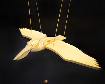 Pelican Wooden Carved Figure / Big Wooden Flying Bird /  30 inch./ Pelican Bird / Handmade / Mobile / Bird wall decoration
