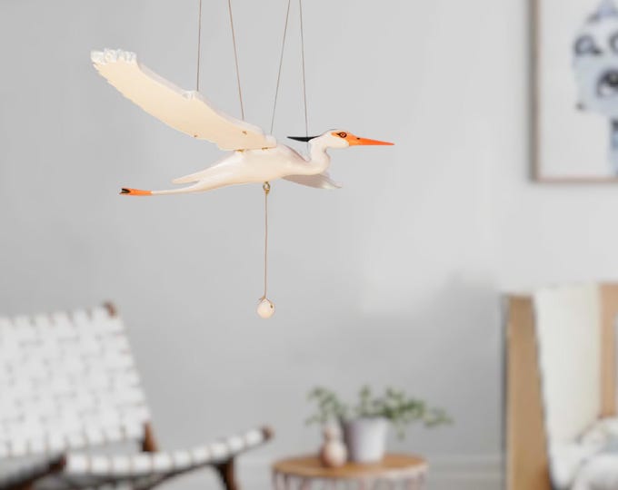 Painted Wooden Heron / Mobile - 80cm/31.5in - Eco-Friendly / Handmade Bird Decor / Natural Kids Room Mobile - Stastoys / Wooden toys