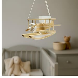 Personalized Wooden Biplane Chandelier, Custom Name Airplane Ceiling Light for Nursery, Retro Fighter Plane Kids Room Lamp, Aviator Decor