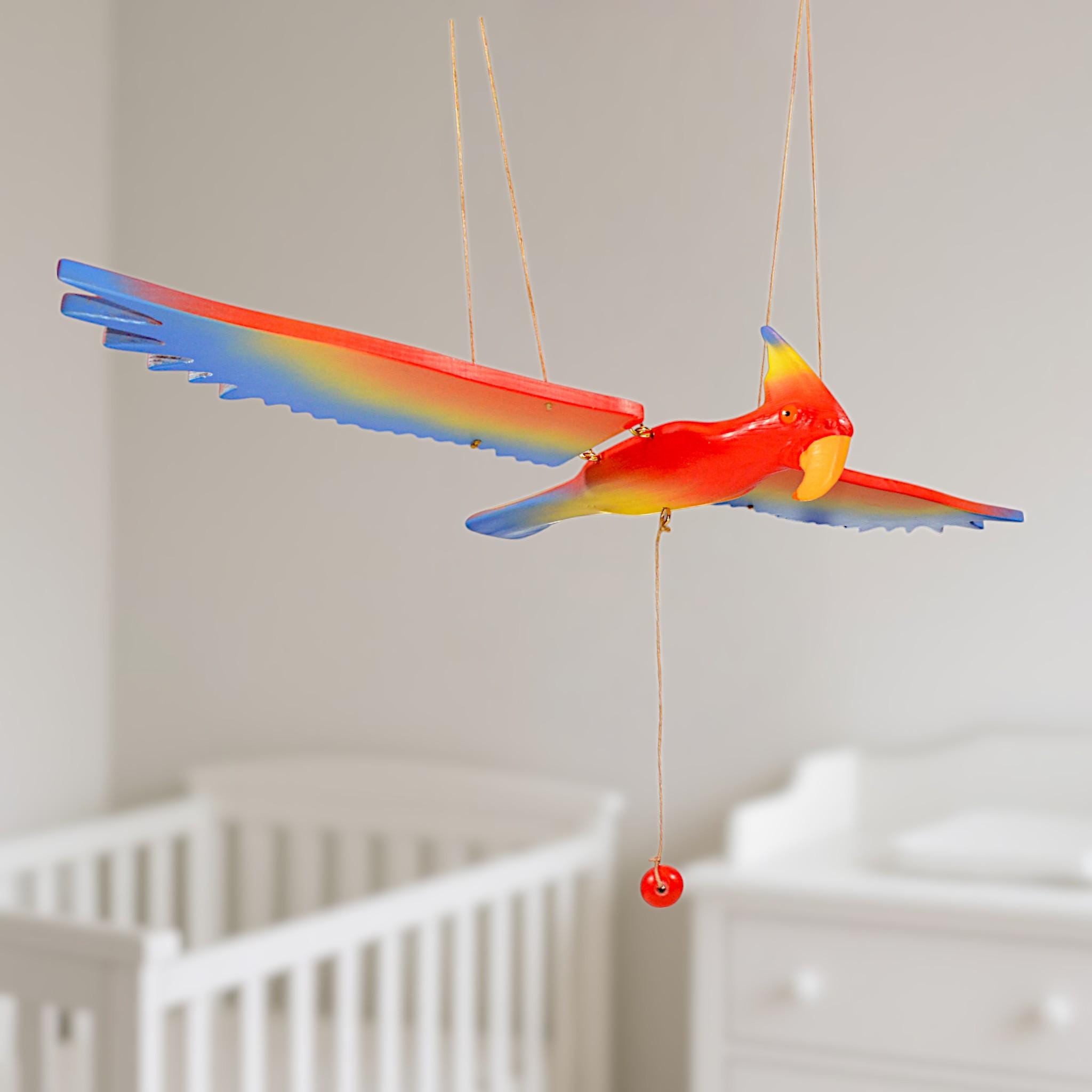 Handmade Wooden Ara Parrot Mobile – Colorful Bird With Flapping
