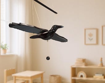 黒い鳥 / カラス / 手作りの木製飛んでいる鳥 / モビール / 鳥の壁飾り