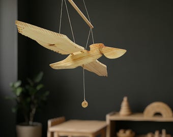 Montessori Inspired Wooden Pelican Mobile | Natural Pine Bird Decor | Handmade Nursery Hanging | Montessori Toy Decor from Ukraine