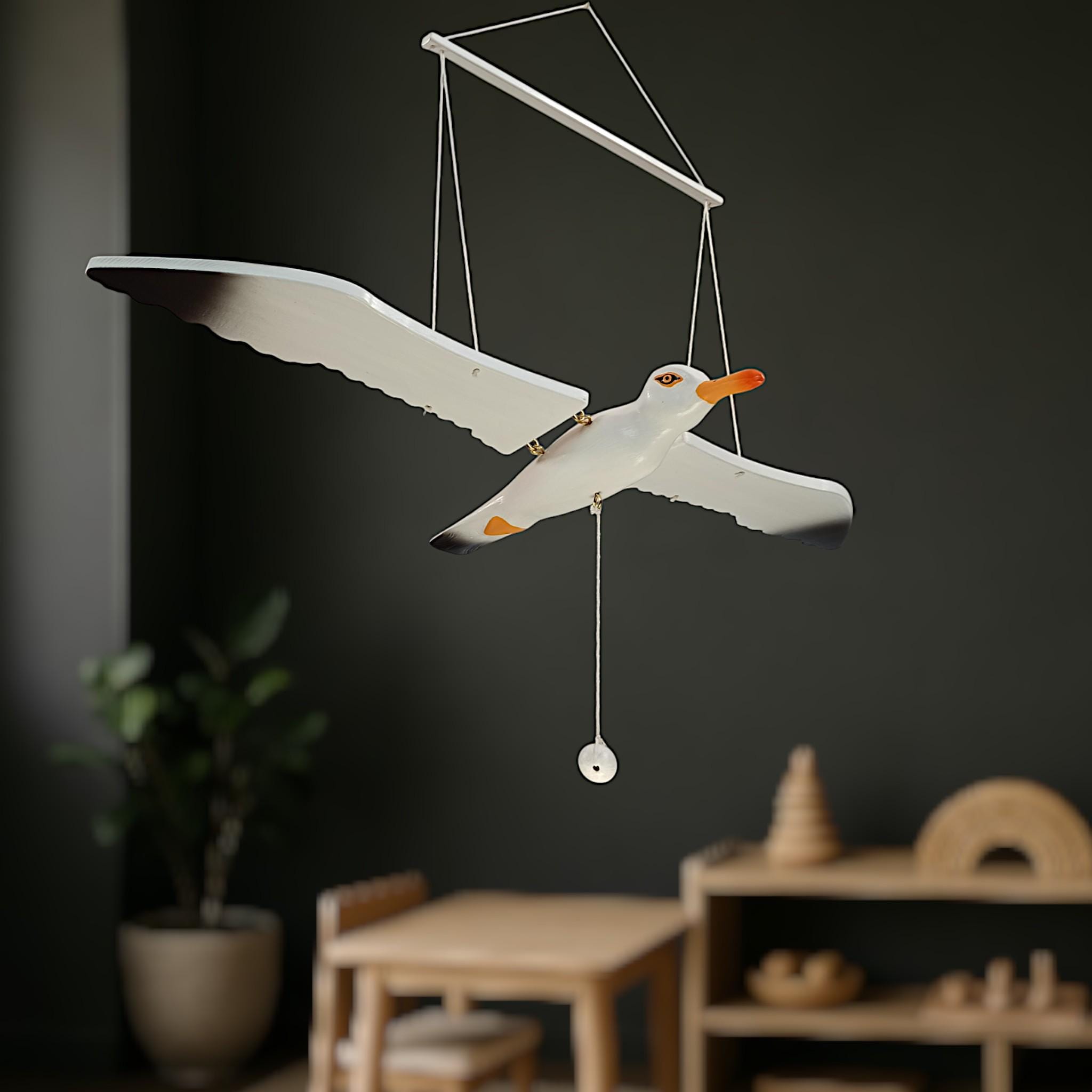 White Seagull Mobile – Handmade Flying Bird Nursery Decor