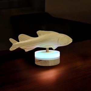 Wooden Fish Lamp – USB LED Night Light with Remote – Handmade Animal-Shaped Table Lamp for Eco Decor, Montessori or Kids Room / Fish Figure