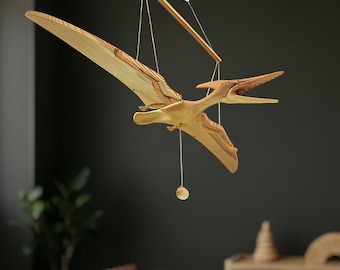 Pterodactyl / Flying Dinosaur / Handcrafted Wooden Pterodactyl Mobile - 80cm/31.4in - Eco-Friendly Dinosaur Decor for Kids Room - Montessori