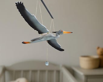 アオサギ / 塗装済み木製モビール - 80cm/31.5インチ - 環境に優しい