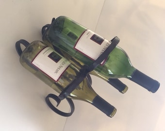 Wrought Iron wine bottle holder, three bottles