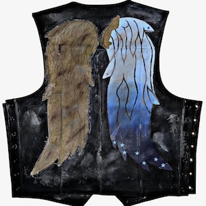Gilet en cuir REBORN Dixon : aile d'ange peinte en bleu