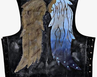 Dixon REBORN Leather Vest: Painted Blue Angel Wing - Etsy Australia