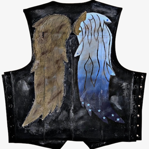 Dixon REBORN Leather Vest: Painted Blue Angel Wing - Etsy