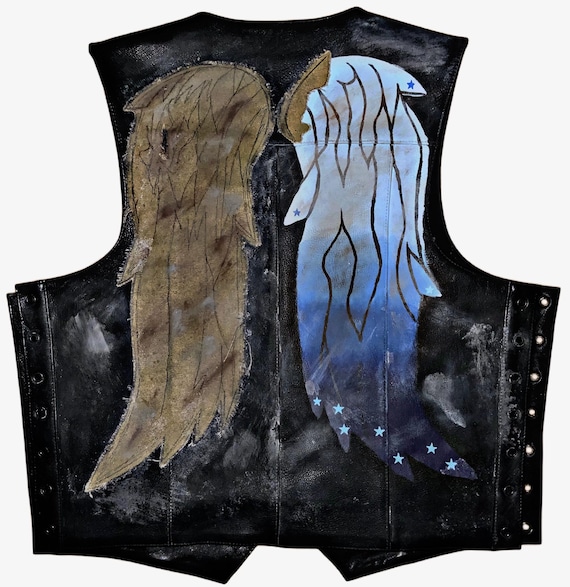 Angel Wing REBORN Leather Vest: Painted Blue Wing - Etsy