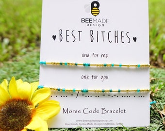 Matching Morse Code Bracelets: Friendship Jewelry Set (Gold or Silver Beads)