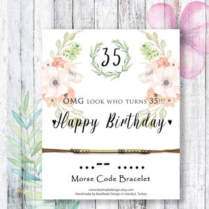 35º presente de aniversário para seu código Morse, presente de aniversário para um amigo, marco, comemoração de aniversário, cartão de aniversário, presente para mulheres de 35 anos