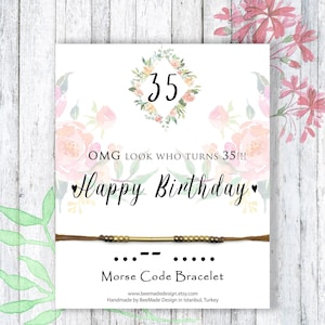 35º presente de aniversário para seu código Morse, presente de aniversário para um amigo, marco, comemoração de aniversário, cartão de aniversário, presente para mulheres de 35 anos