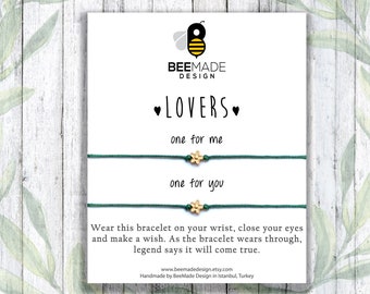 Lovers Wish Bracelets with Golden Charm, Anniversary Gift