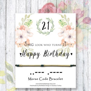 21e verjaardagscadeau voor haar Morsecode verjaardagscadeau voor dochter van moeder Floral Birthday Celebration verjaardagskaart Cadeau voor 21-jarige