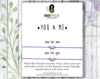 You and Me Wish Bracelet Set: Bronze Charm Friendship Jewelry