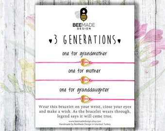Mother's Day Gift: Honoring 3 Generation of Women Wish Bracelets | Matching Grandma, Mother, Daughter Gift