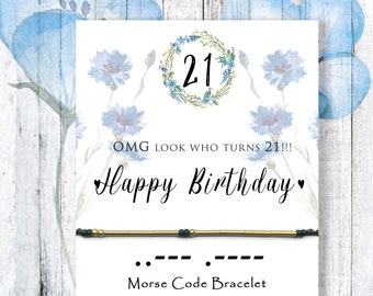 21. Geburtstag Morsecode Armband: Tochter Geschenk, Blumenkarte