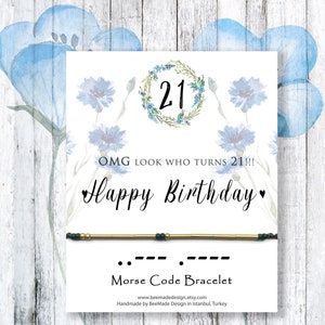 Regalo di compleanno per il 21° compleanno per il suo regalo di compleanno in codice Morse per la figlia della mamma Biglietto d'auguri per la celebrazione del compleanno floreale Regalo per 21 anni