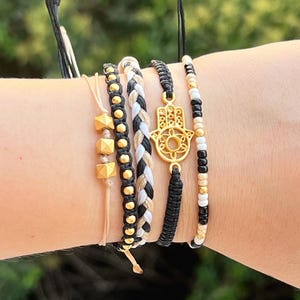 Macrame Beaded Bracelet Set: Boho Friendship Stackable Bracelets