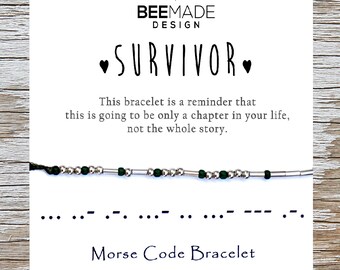 Survivor Morse Code Bracelet affirmation bracelet inspirational jewelry for cancer patient mindfulness gifts mantra bracelet thinking of you