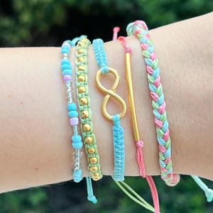 Boho Macrame Bracelet Set: Beaded Cotton Cord Charm Bracelets