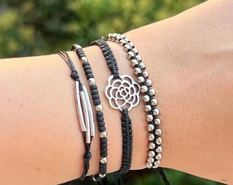 Macrame Jewelry black and silver macrame bracelet set graduation gift for teen girl gift for girlfriend tween girls for women daughter