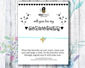 Godmother Jewelry, Godmother proposal gift, Godmother Bracelet, Godmother Card, Will you be my Godmother Gift, Christening Wish Bracelet