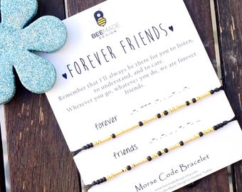 Morse Code Friendship Bracelet Set: 14k Gold Beads, Sister Gift