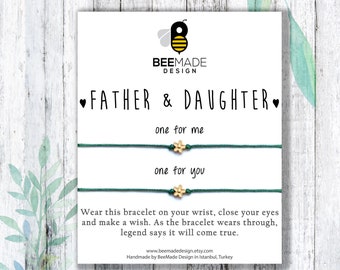 Unique Gift for Dad | Fathers Day Gift | Father Daughter Wish Bracelet Set: Gold Charm, Matching Gift