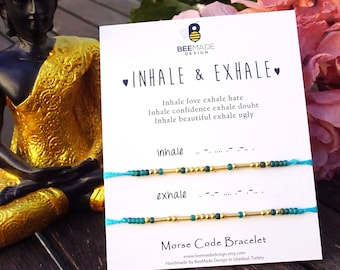 Inhale Exhale Morse Code bracelet inspiration bracelet yoga gifts for self-care mental health support mindfulness for sister friend